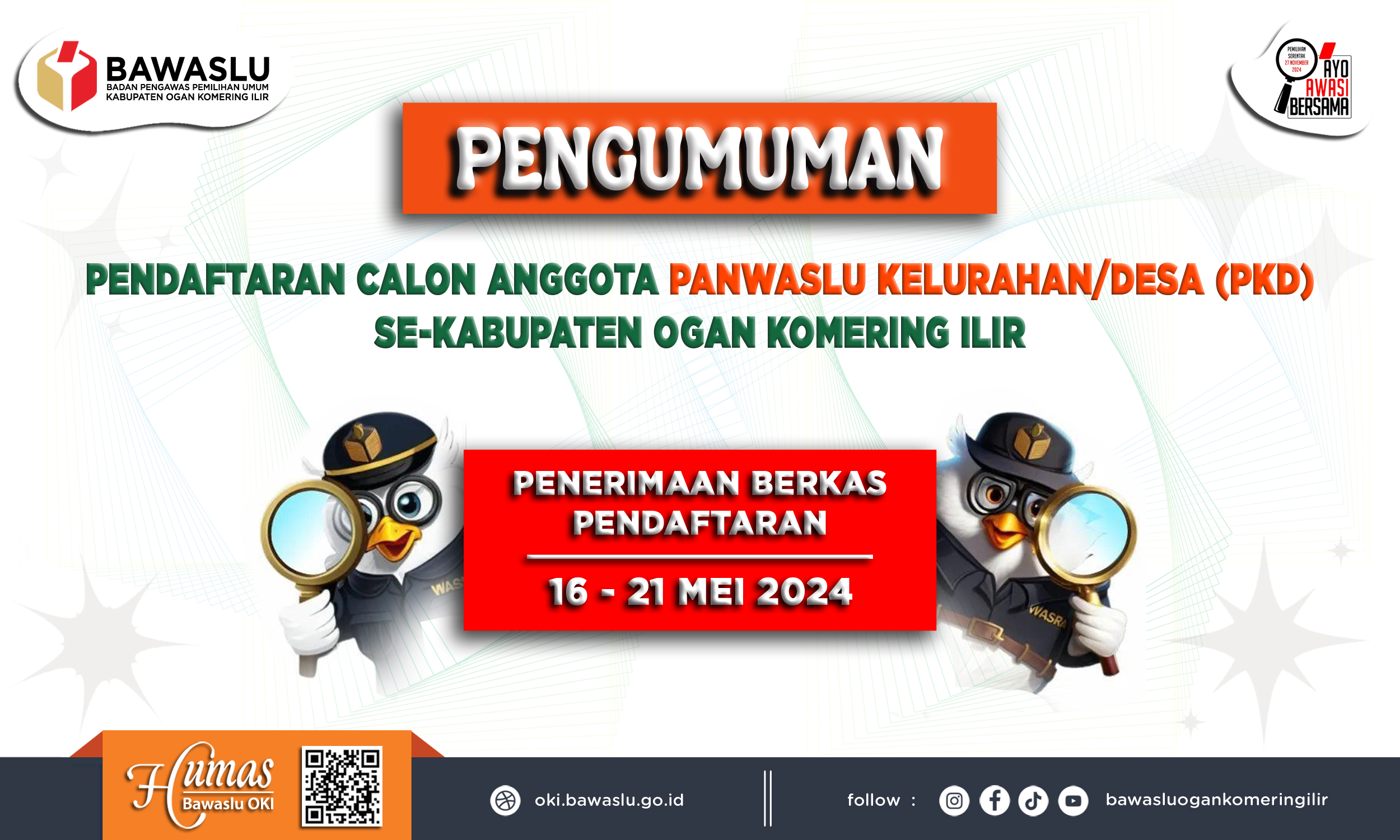 Pengumuman Pendafaran Calon Anggota Panwaslu Kelurahan/Desa